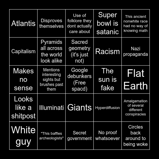 Conspiracy Theory Bingo Card