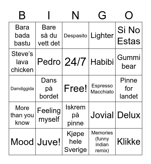Nicolai 9 år Bingo Card