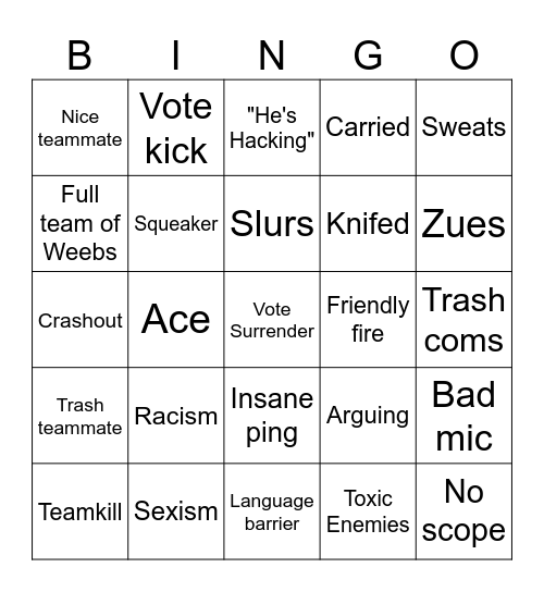 Cs2 Bingo Card