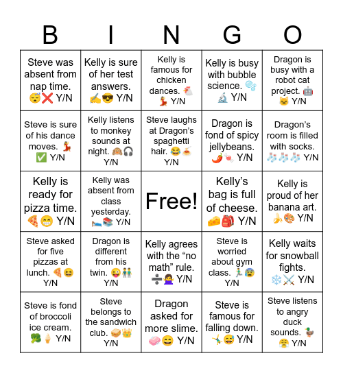 Steve listens to angry duck sounds. 🦆😤 Y/N Bingo Card