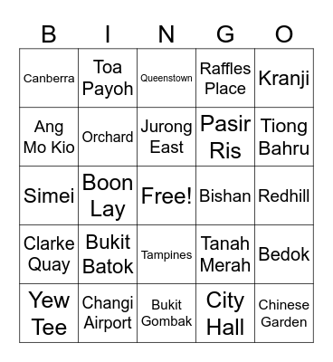 MRT Stations in Singapore Bingo Card