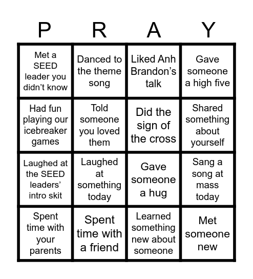 Friday Examen Bingo! Bingo Card