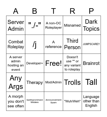 ABTRP Bingo Card