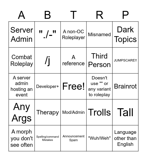 ABTRP Bingo Card