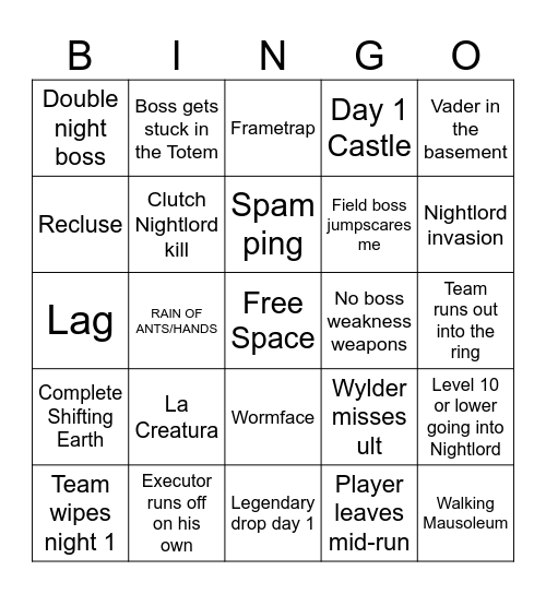 Nightreign Bingo Card