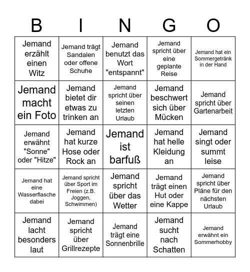 Sommer-Bingo Card