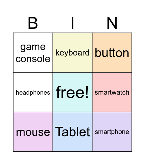gadgets Bingo Card