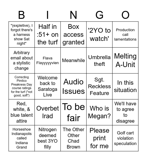 Week 1: 'Murica Bingo Card