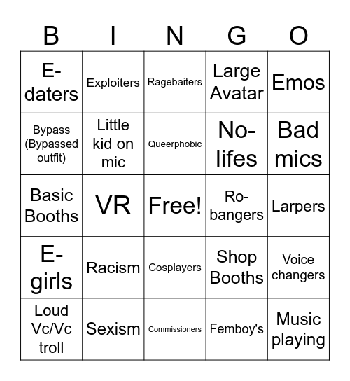 RMA Bingo Card