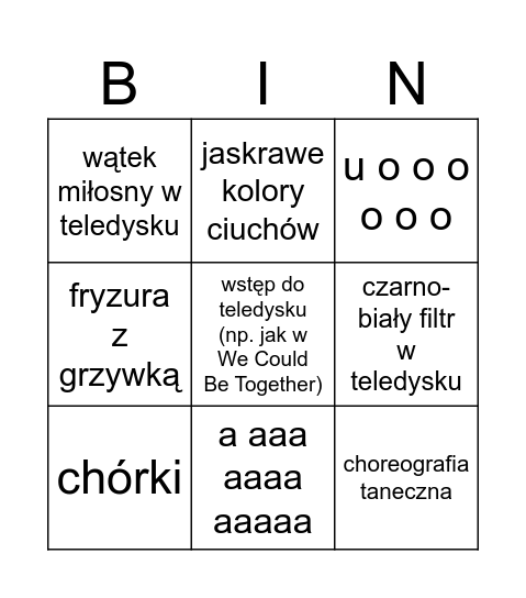 debbie gibson bingo Card