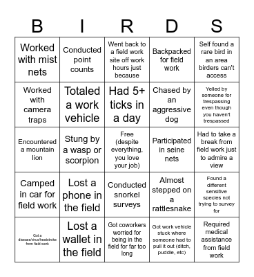 Field Work BINGO Card