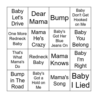 Baby Yeomans Music Bingo Card