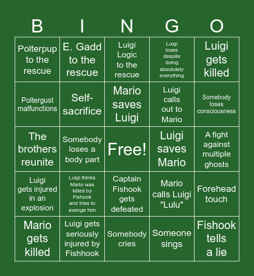 Luigi's Mansion Fic Bingo Card