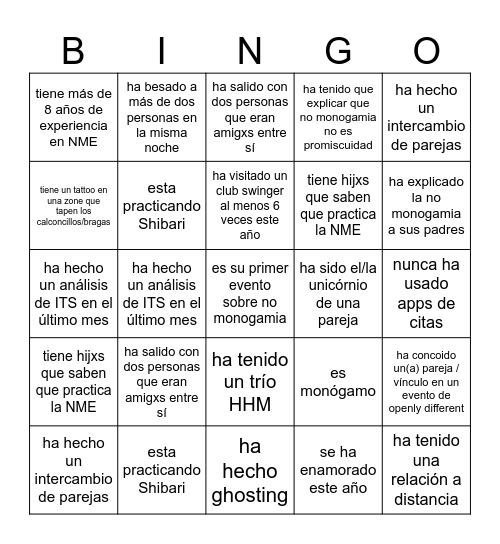 Busca a alguien que… Bingo Card
