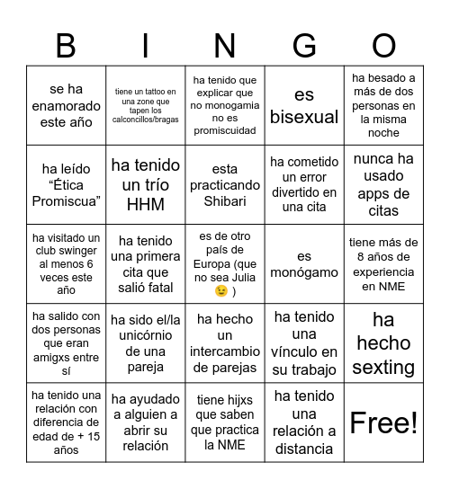 Busca a alguien que… Bingo Card