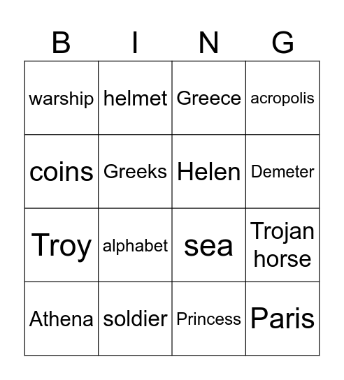 Greece Bingo Card