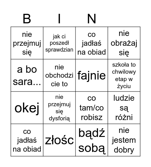 mort bingo Card