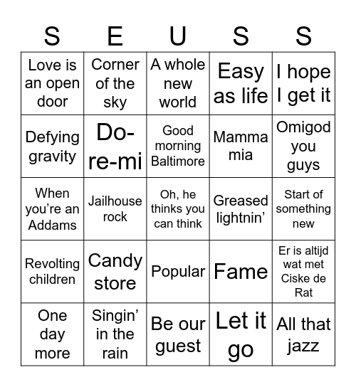 MUSICAL BINGO Card