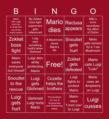 M&L Brothership Fic Bingo Card