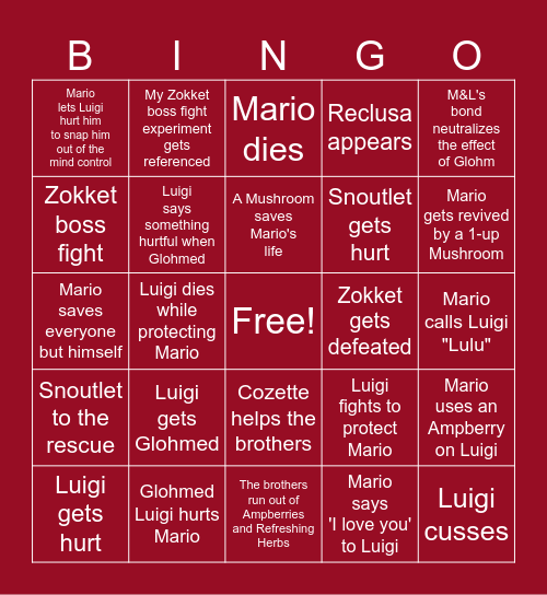 M&L Brothership Fic Bingo Card
