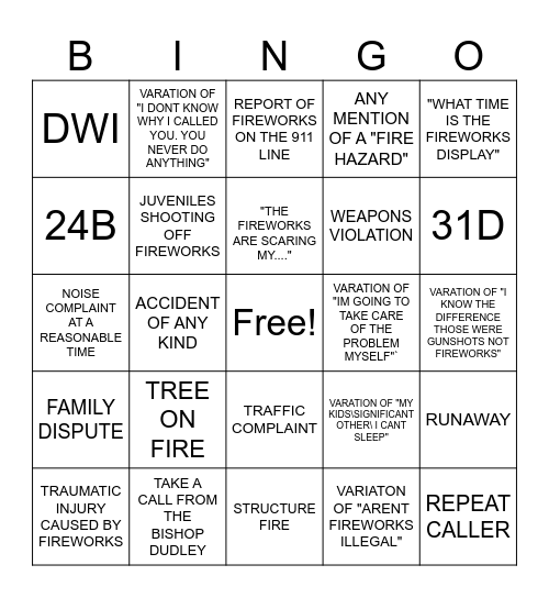 Independence Day Dispatch Bingo Card
