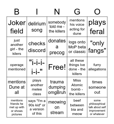 Snupy bingo Card
