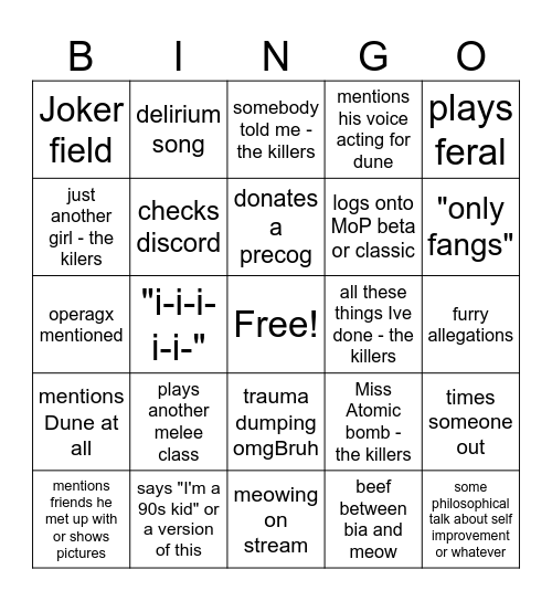 Snupy bingo Card