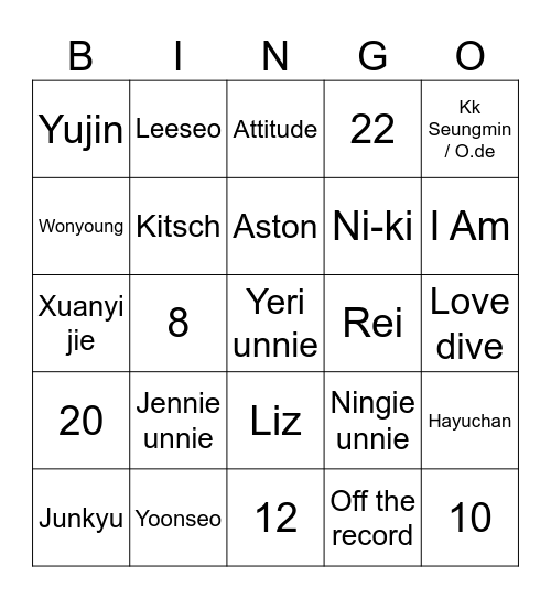Bingo Yujin Bingo Card