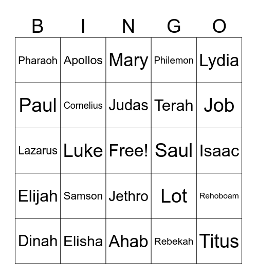 Bible Characters Bingo Card