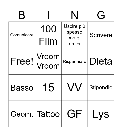 Buoni Propositi 2025 Bingo Card