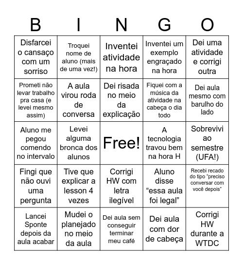 FIM DE SEMESTRE Bingo Card
