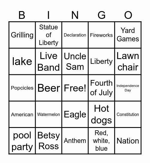 July 4th Bingo Card