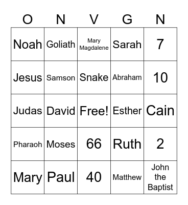 Bible Bingo Card