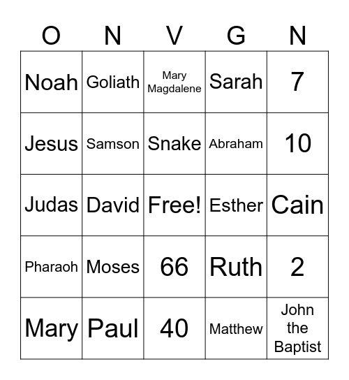 Bible Bingo Card