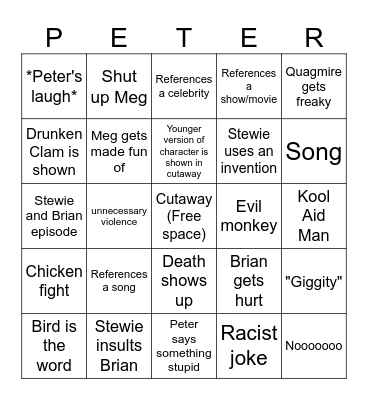Family Guy Bingo Card