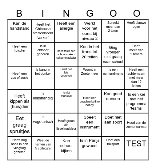 Kennismakingsbingo Card