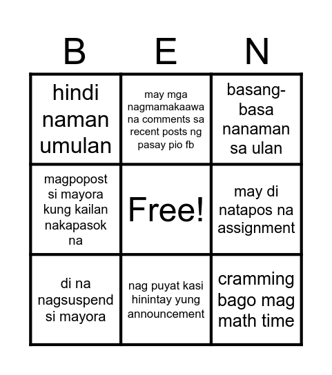 bingo card for tomorrow Bingo Card