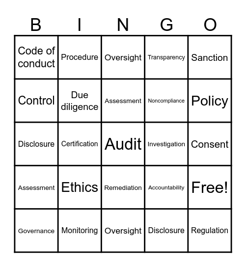 Compliance Bingo Card