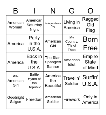 4th of July Bingo Card