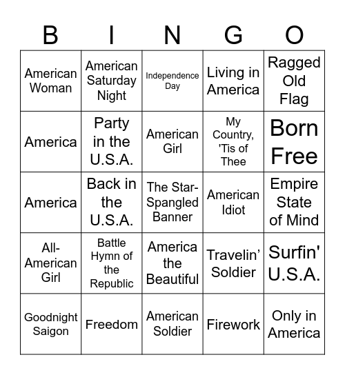 4th of July Bingo Card