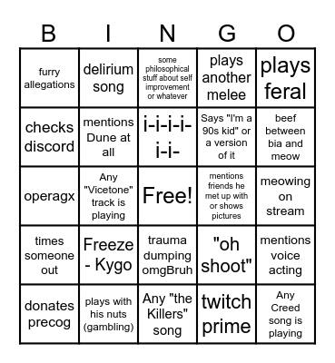 Snupy Bingo Version 2.0 Bingo Card