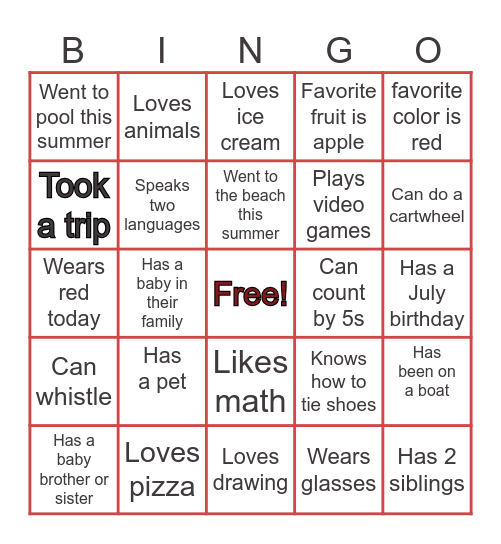 Find a Friend Bingo Card