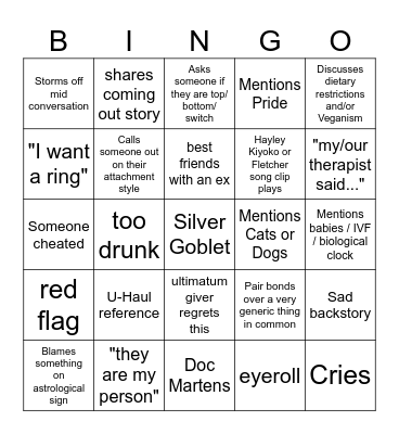 Queer Ultimatum Season 2 Premiere Bingo Card