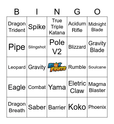 Bingo do Blox Fruits Bingo Card
