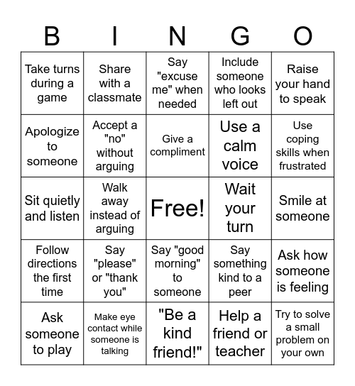 Social Bingo Card