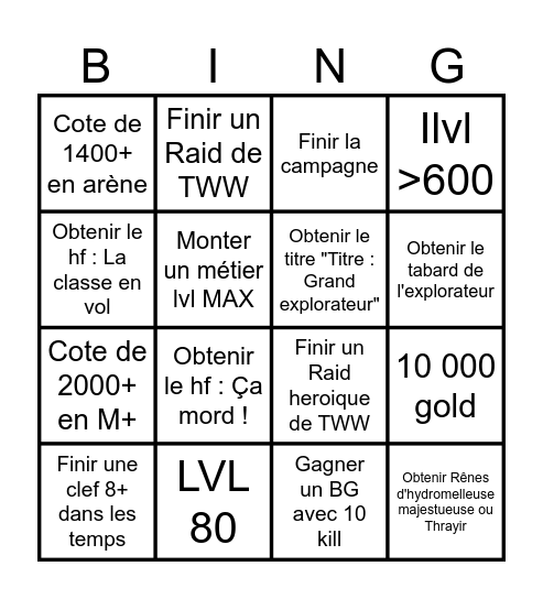 Return to Azeroth Bingo Card