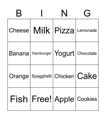 FOOD Bingo Card