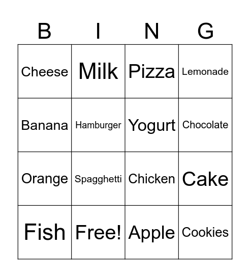 FOOD Bingo Card