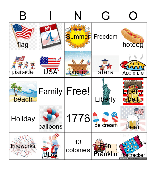 4th of July Bingo Card