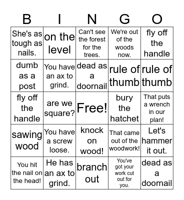Cadette Woodworker Badge Bingo Card